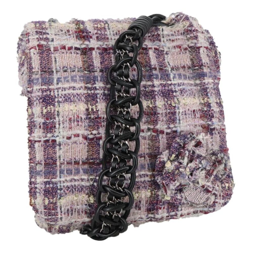 Chanel Camellia Messenger Tweed Purple Canvas Shoulder Bag Bag